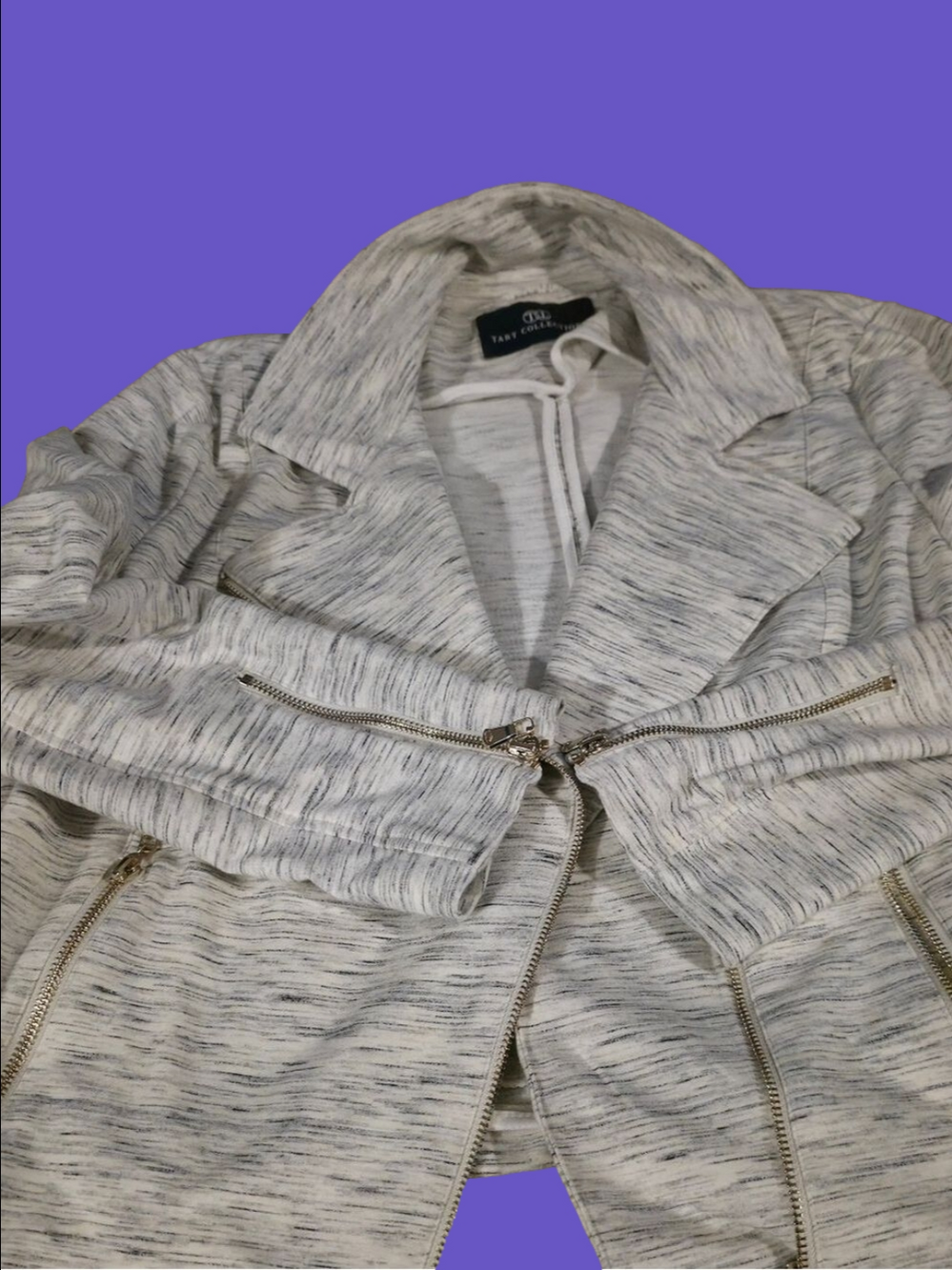 4/$67 Deal! Tart Collection Heathered Light Gray Zip Moto Jacket